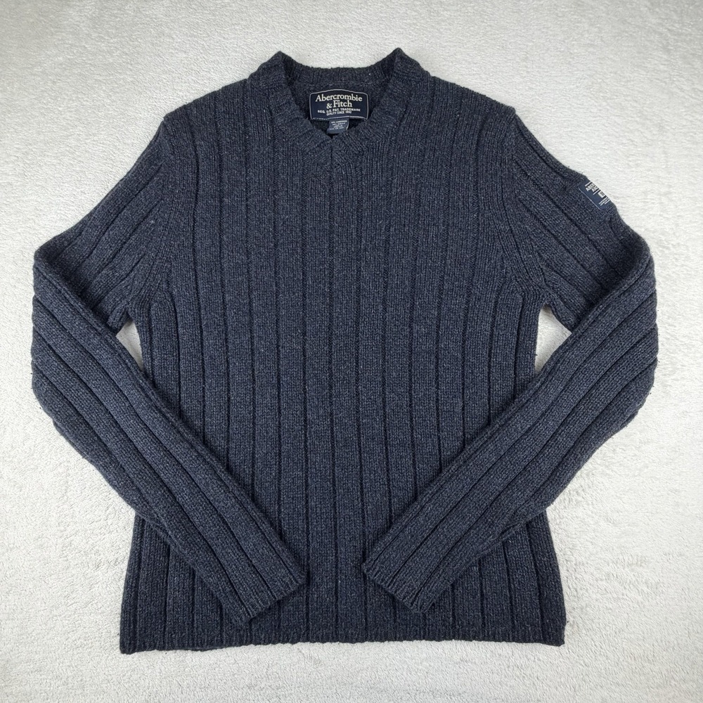 Abercrombie & Fitch 1892 Ribbed Lambswool Sweater L Navy Crewneck Y2K Preppy